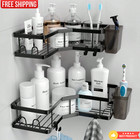 2 Stainless Steel Shower Corner Caddy Adhesive Bathroom Shelve & Toothpaste Rack