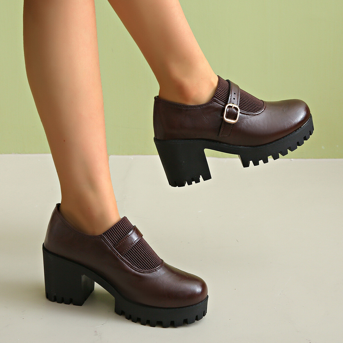 Women Pump Shoes Mid Chunky Block Heel Round Toe Oxford Dress Shoes Loafer