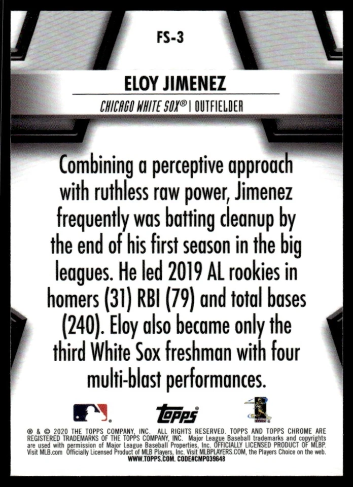 2020 Topps Chrome Future Stars Eloy Jimenez R4 Chicago White Sox #FS-3 - Image 2 of 2