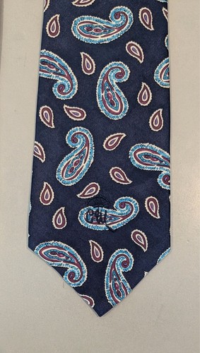 Vtg Countess Mara New York Silk Necktie Dark Blue w Blue and Red Paisley CM Logo - Picture 2 of 9
