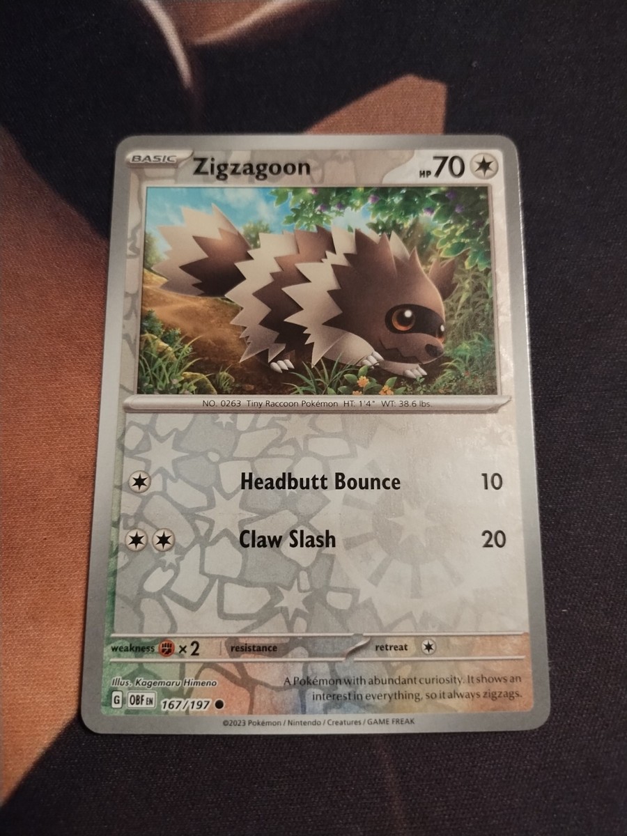 Pokémon TCG Zigzagoon Sv03: Obsidian Flames 167/197 Reverse Pokémon TCG Zigzagoon Sv03: Obsidian Flames 167/197 Reverse