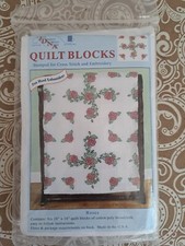 JDNA 18" Rose Quilt Blocks Stamped For Cross Stitch 732-495
