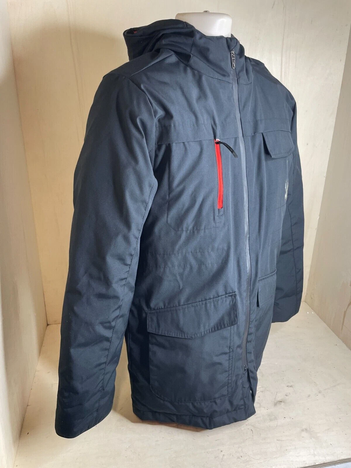 Spyder Men's Size S Small The Parka Jacket Insulated Badged Black Full Coat