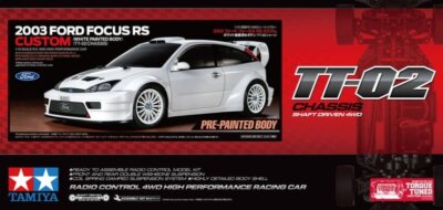 Tamiya 47495 1/10 RC Car TT02 Ford Focus RS Custom 2003 White Pre