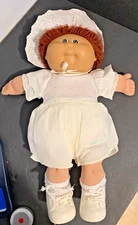 Vtg Coleco Cabbage Patch Kid w/ Brown Hair & Eyes Original Clothes & Bib