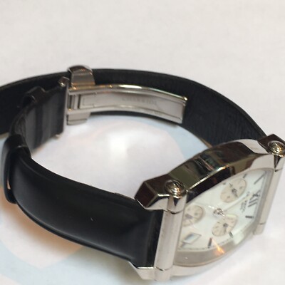 Charriol Columbus Chrono Black Leather Stainless Steel Men's
