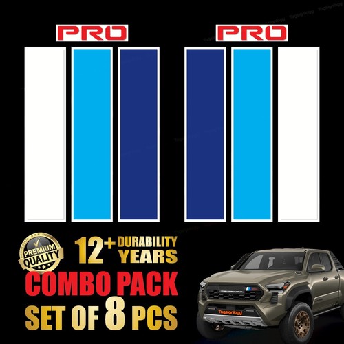(8pcs) Tri-Color Stripe Vinyl Decal Classic Retro DIY Sticker for Toyota TRD Pro - Foto 18 di 42