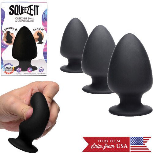 Anal Sex Squeeze-It Deep Butt Plug Flared Black Silicone Dildo Ass  Squeezable US