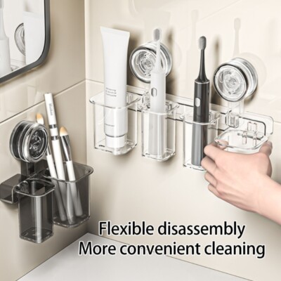 Space Saving Suction Cup Toothbrush Organizers Rack For Efficient Bathroom Use