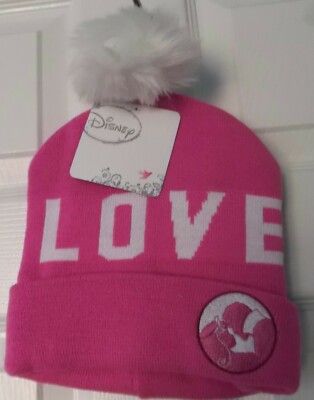 DISNEY CINDERELLA LOVE PINK HAT - BEANIE - SLOUCH - POMPOM - ONE SIZE - NWT
