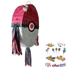 Image of Red and white round Pinata with sweets kids Smash Party filler poke game ball