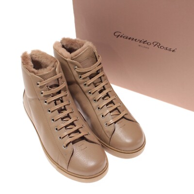 Gianvito Rossi NWB High Top Sneakers Size 43 9 US In Camel Brown Fur Lined