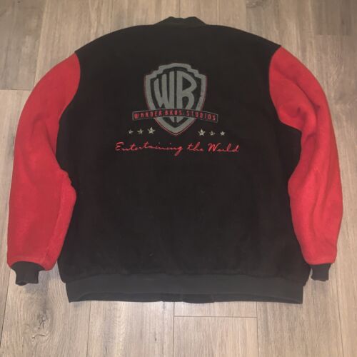 Vintage 90s Warner Bros Fleece Bomber Jacket Size XL Back Hit Logo 1990s VTG EUC - Picture 5 of 5