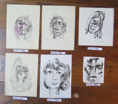 Five Ancient Author Sketches Studies For Portraits Human Faces Watercolor P28.5
