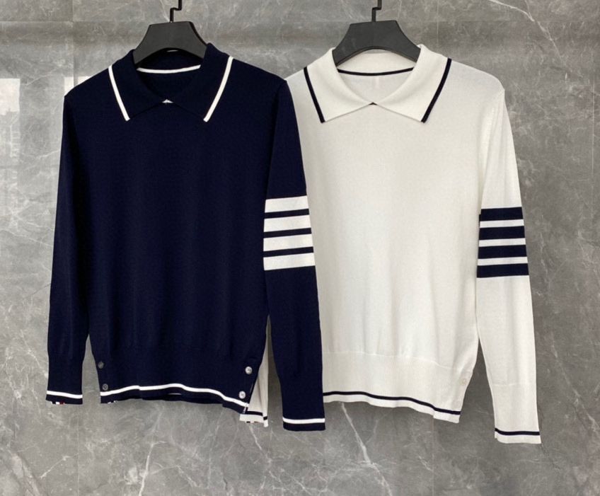 TB Collar Knit Sweater Top Contrasting Polo Top for Women