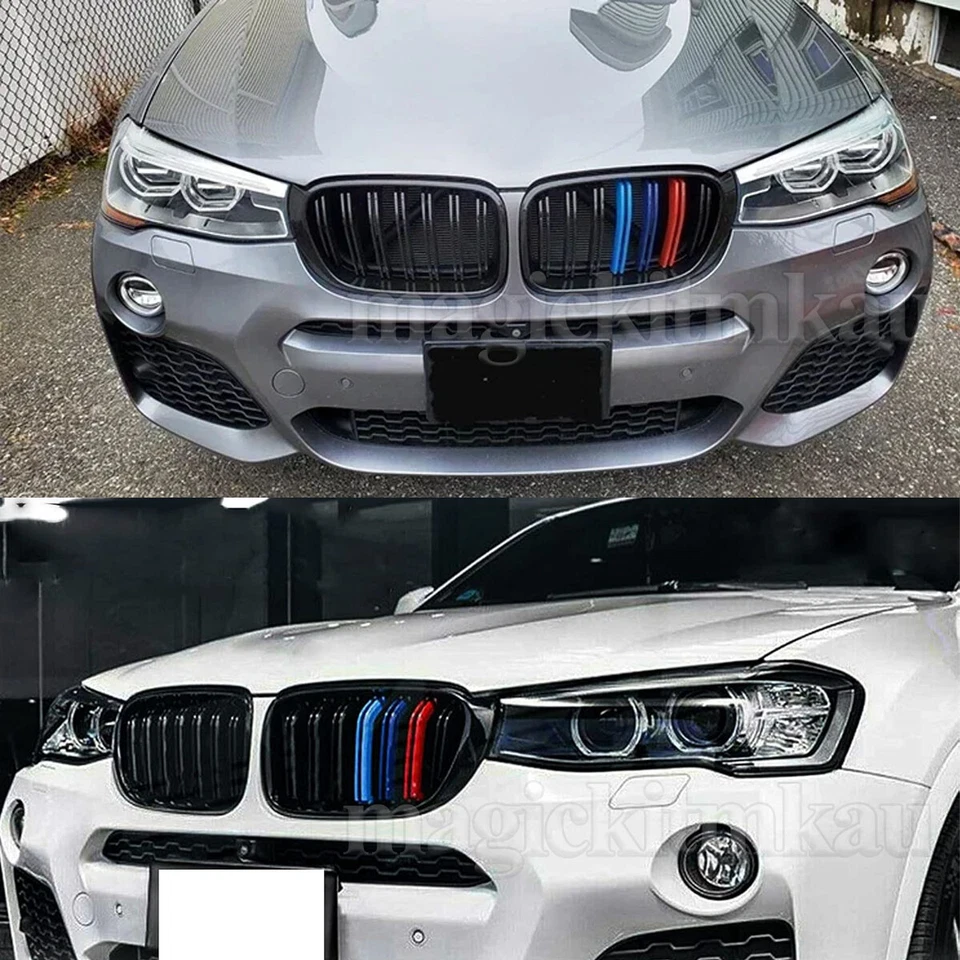FOR BMW F25 X3 F26 X4 SUV 2014-2017 GLOSS BLACK M COLOR FRONT KIDNEY GRILLE DUAL - Image 3 of 4
