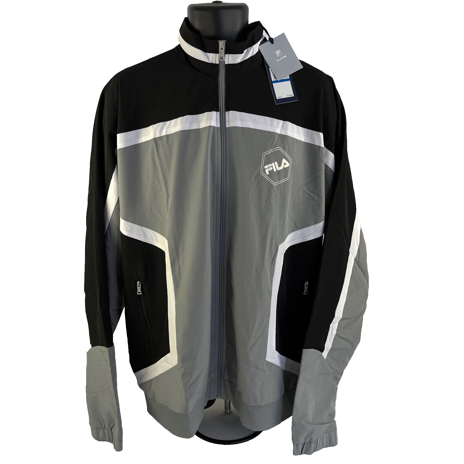 Giacca a vento uomo Fila Sanz Track Jacket taglia XL nuova con etichette nero grigio $118