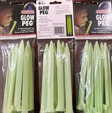 18) RELIANCE Glow-In-The-Dark CAMPING STAKES PEGS 6" 15cm BRIGHT ABS PLASTIC