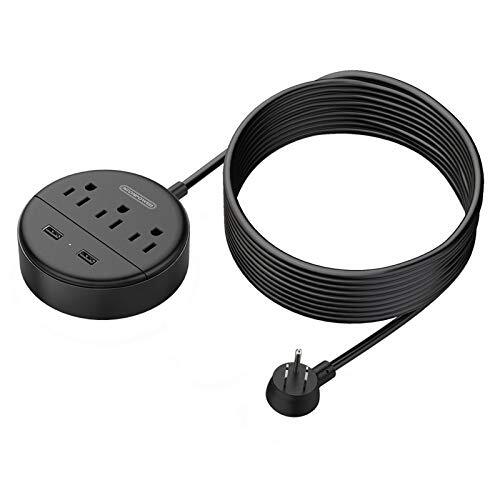 Long Extension Cord 15ft Flat Plug Power Strip Wall Mount with 3 Outlet 2 USB...-image