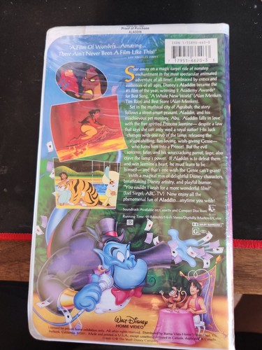 Aladdin (VHS 1662) Walt Disney Classic Black Diamond VHS Tape - Rare - SEALED - Picture 2 of 6