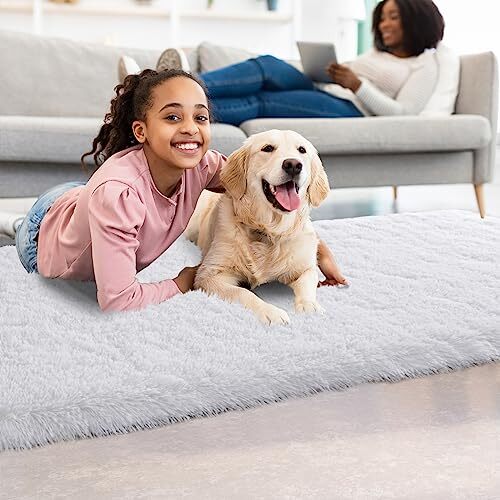 White Runner Rug for Bedroom Fluffy Shag Area Rugs for Living Room - Picture 3 of 7