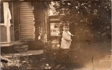 Postcard Young Child Standing in Carriage Real Photo RPPC Unposted
