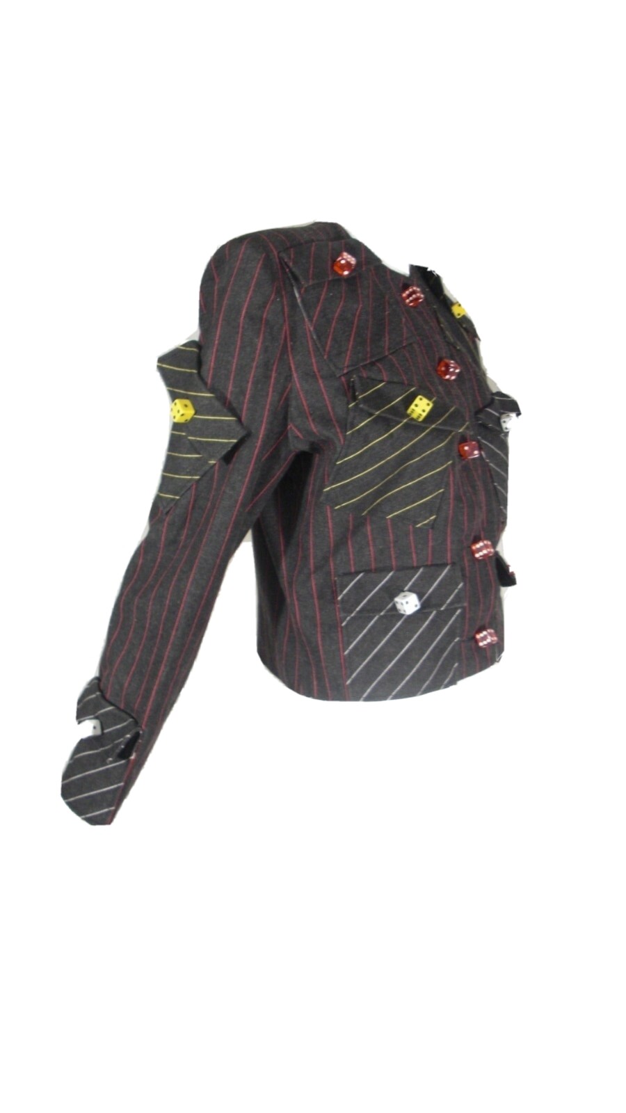 1980's Patrick Kelly High Roller Demin Wool Pinstripe Jacket with Lucite Dice image 2