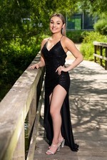 black sequin prom dress,lady black tie, eclipse gown,size small 