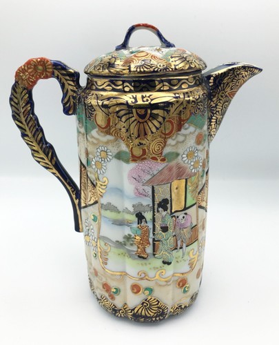 Japanese Kutani Eggshell Porcelain Tea Set, Hand Painted, Cobalt Nippon, 22 pcs - Picture 6 of 20