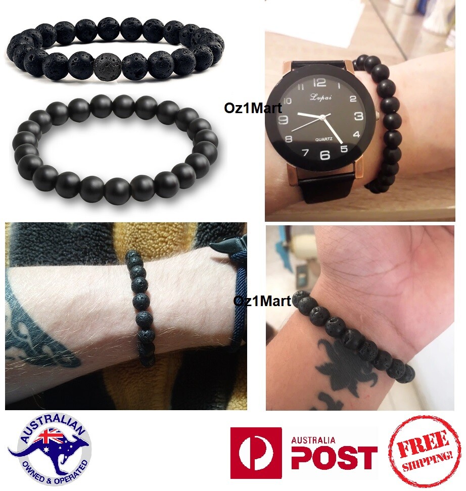 Black Lava Stone Beads Bracelet for Women Men Couple Jewelry Gift