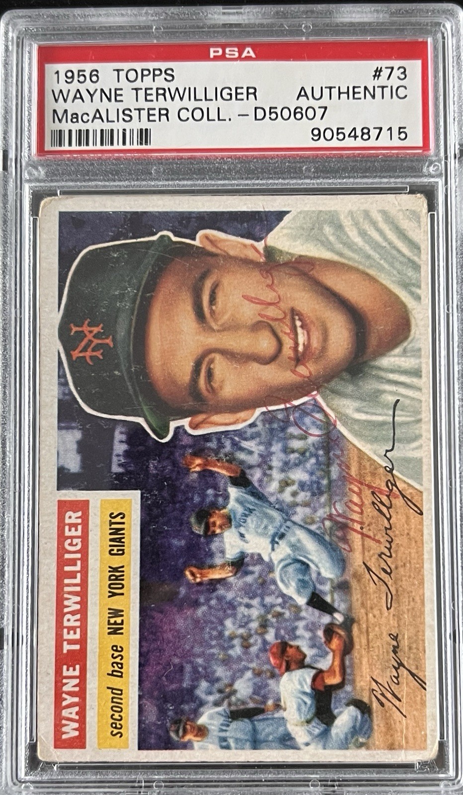auto 1956 Topps 73 Chuck Terwliger PSA (authentic) autograph MacALISTER COLL. view 3