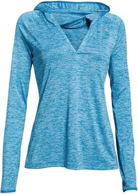 Under Armour Women's Tech Long Sleeve Hooded Henley, Dynamo Blue/Metallic Silver