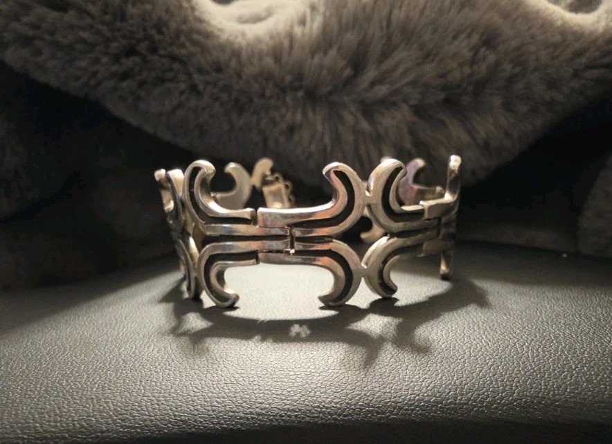 Vintage Taxco Mexico Sterling Silver Modernist Link Bracelet 50g Signed Hecho