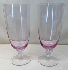 2 Franciscan Tiffin Wistaria Pink Clear Stemmed Iced Ice Tea Footed Glasses