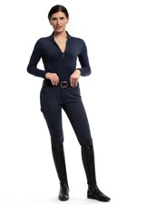 Goode Rider Womens Cargo Full-Seat Super Stretch Mid-Rise Blue Denim Jean