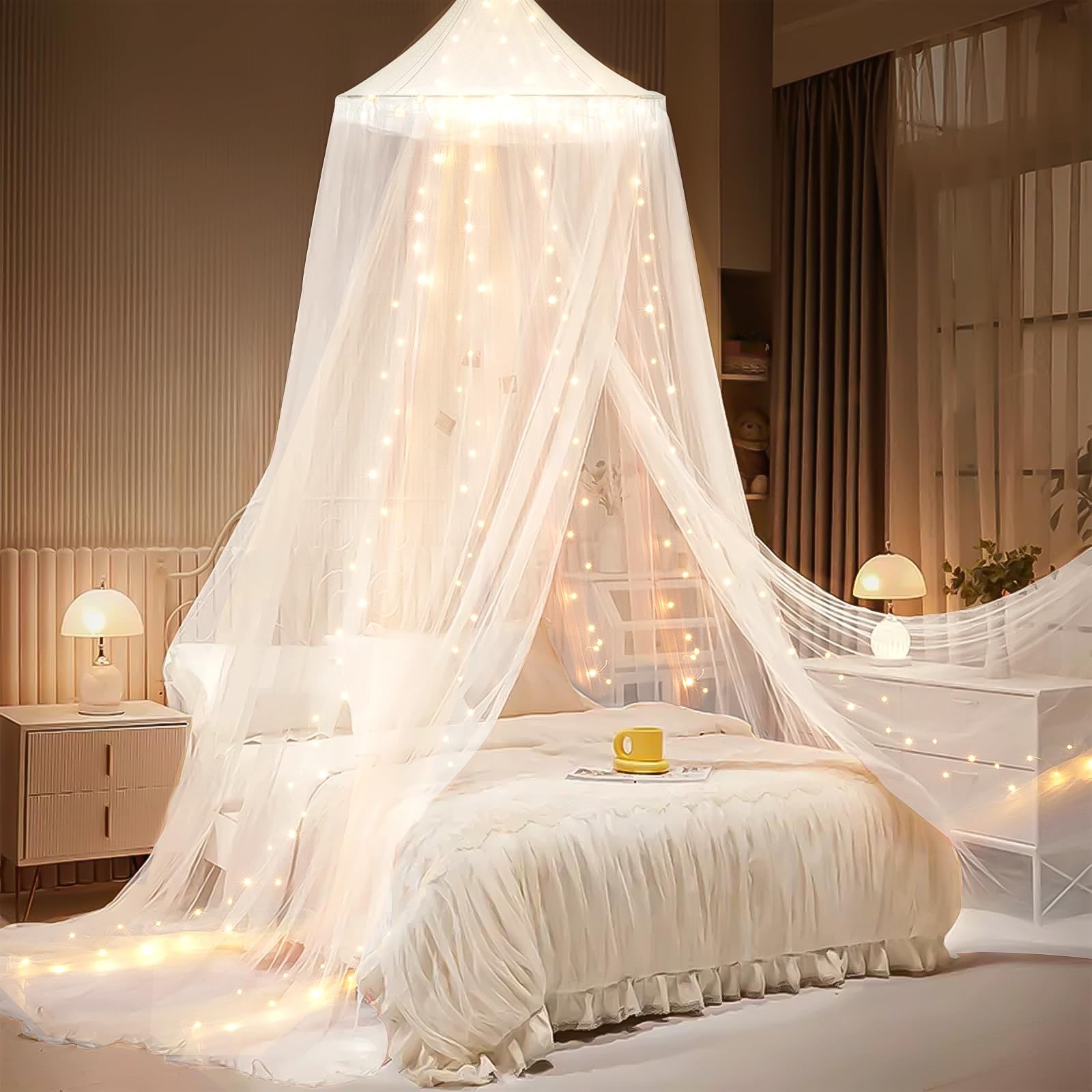 With Lights, Bed Canopy For Girls Princess With Luminous Sta