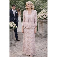 Damianou Three Piece Scalloped Crochet Formal Skirt Set Blush Pink Medium