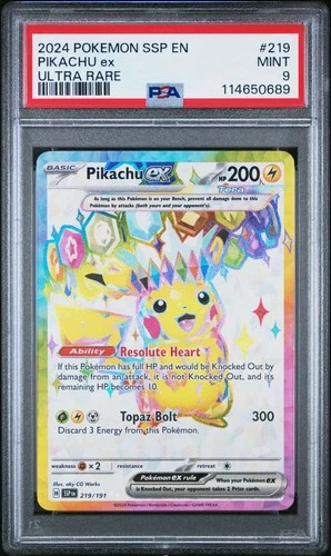 Pikachu Ex 219 Ultra Rare Pokemon Ssp En-Surging Sparks NM PSA 9
