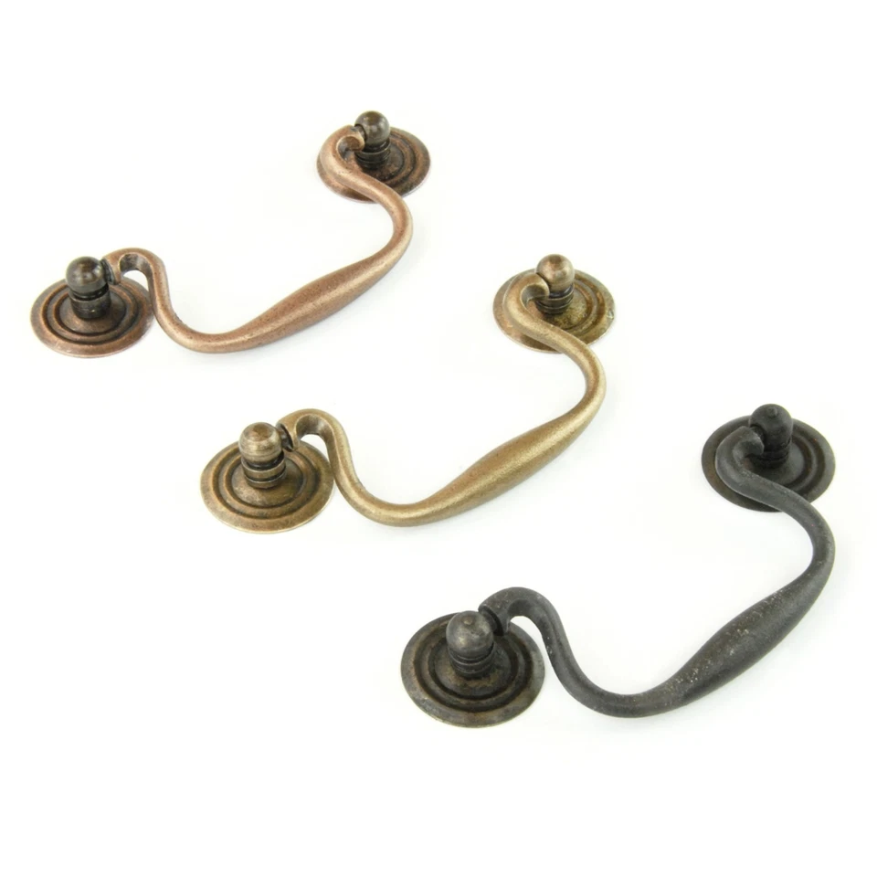 Antique Swan Neck Style Cabinet Handle Drawer Drop Pull Kitchen Cupboard Dresser - Image 3 of 4