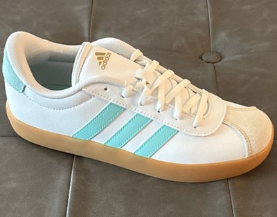 adidas VL Court 3.0 K JS2596 White/Teal Synthetic Low Top Lace-Up Gum Sneakers