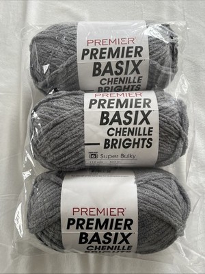 PREMIER BASIX CHENILLE BRIGHTS YARN LOT OF 3 SKEINS GRAY PEWTER
