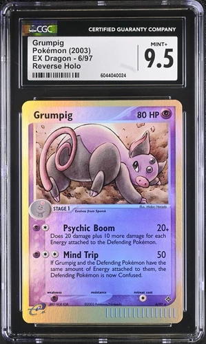 CGC 9.5 MINT + Grumpig 6/97 Reverse Holo Rare EX Dragon 2003 Vintage Pokemon