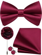 Solid Color Bow Ties for Men Silk Pre-tied Tuxedo Bowtie Set 4PCS Wine