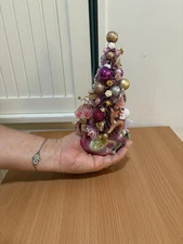 Vint Christmas Tree Bottle Brush Mercury Orn Mid Cent Top Pink Gold Swan