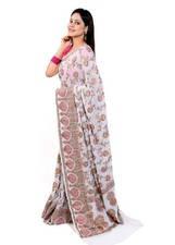 Banarasi Vastra Pure Silk Handloom Chiffon Dyeable Saree with Woven Floral Desig