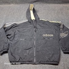 Vintage Adidas 3 Stripe Embroidered Trefoil Black Hooded Jacket Size Medium