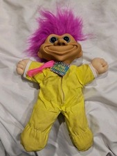Troll Doll 11" Total Trollers 1991 Street Kids Pink Fuchsia Hair Yellow Jumpsuit