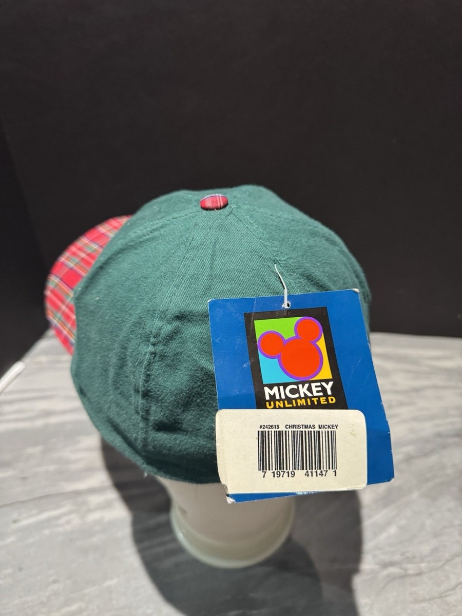 New Vintage 90s Disney Mickey as Santa Red Flannel Strap Hat
