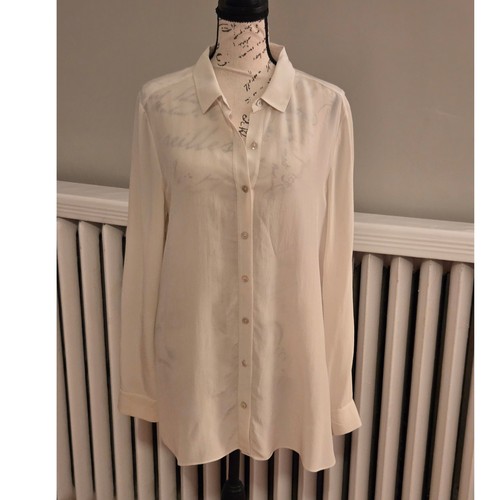 Eileen Fisher Ivory 100% Silk Georgette Classic Button Down LS Blouse Shirt Sz S - Picture 2 of 9