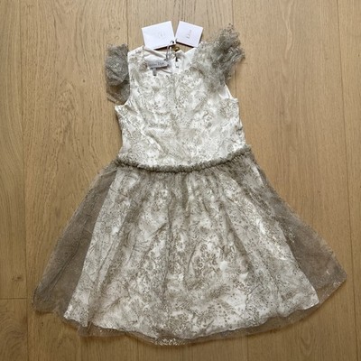 NWT 100% Authentic CHRISTIAN DIOR Dress For Girls - Size 6 Years - Gray & White